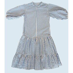 ROLLER RABBIT Blue & White Striped Drop Waist Bubble Sleeve Dress Sz XS
